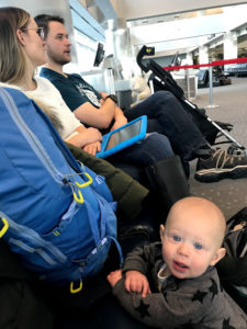 family waiting at airport