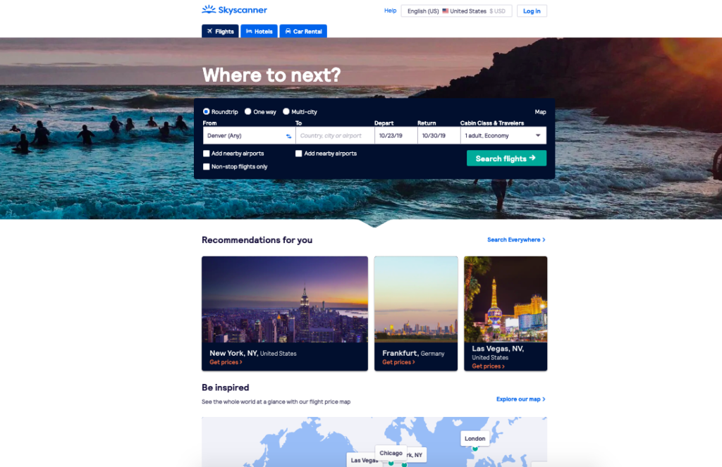 skyscanner explore for cheap flights set up