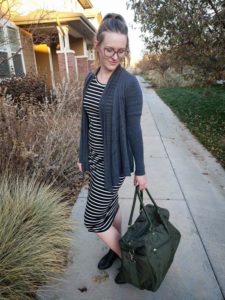 how to dress for a long haul flight, dress and cardigan
