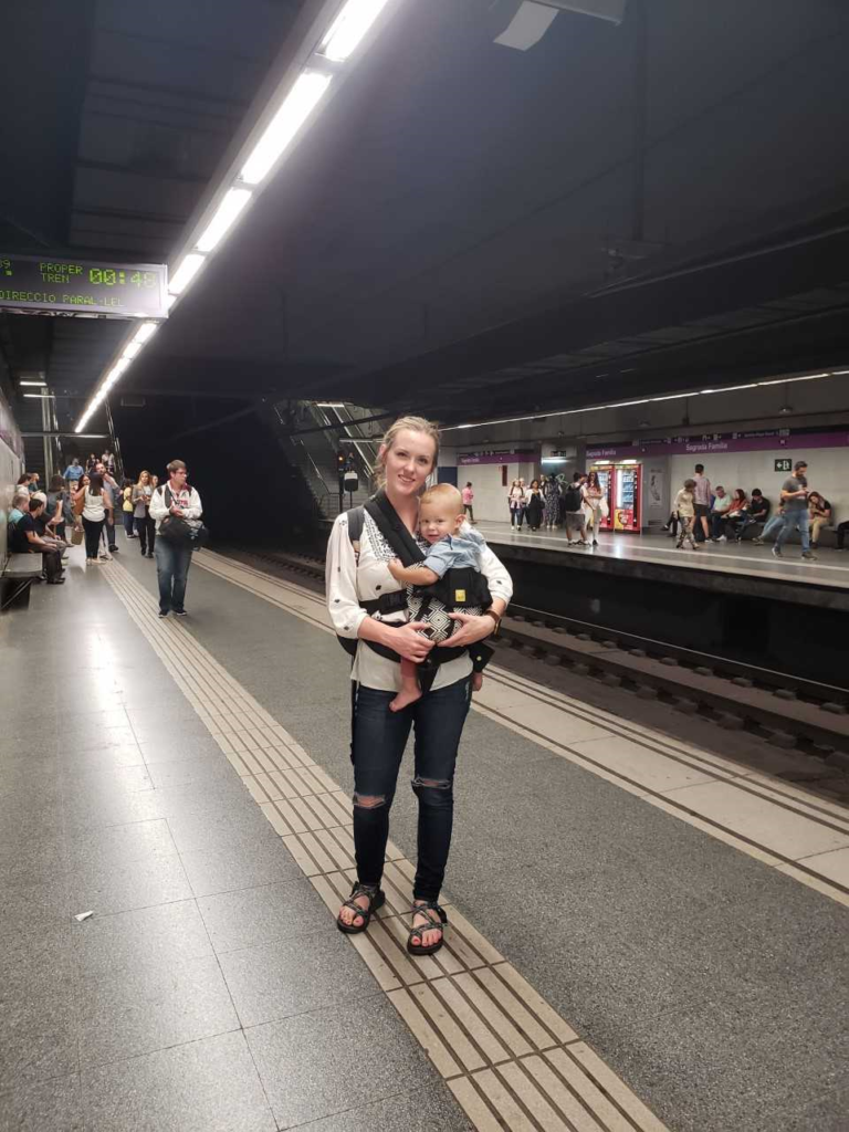 riding the metro in spain with a baby