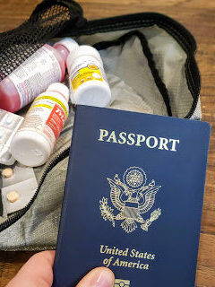 first aid for travel, meds and passport